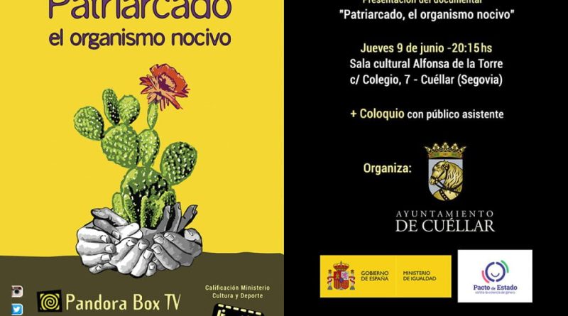 Cartel del documental Patriarcado, el organismo nocivo, proyectado en la Sala Alfonsa de la Torre de Cuéllar el 9 de junio de 2022