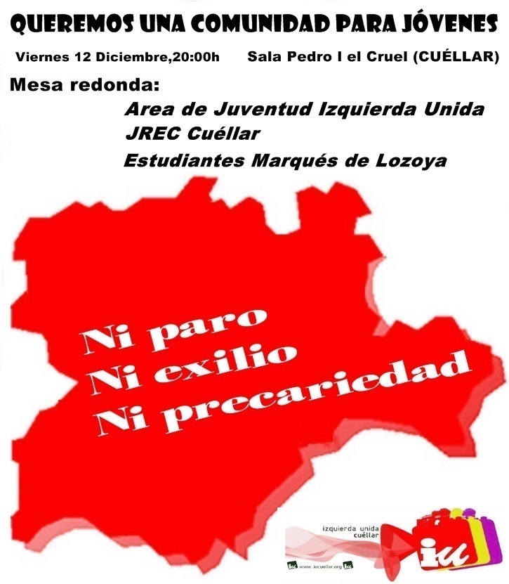 Cartel de la mesa redonda Queremos una comunidad para jóvenes, Cuéllar, diciembre de 2014